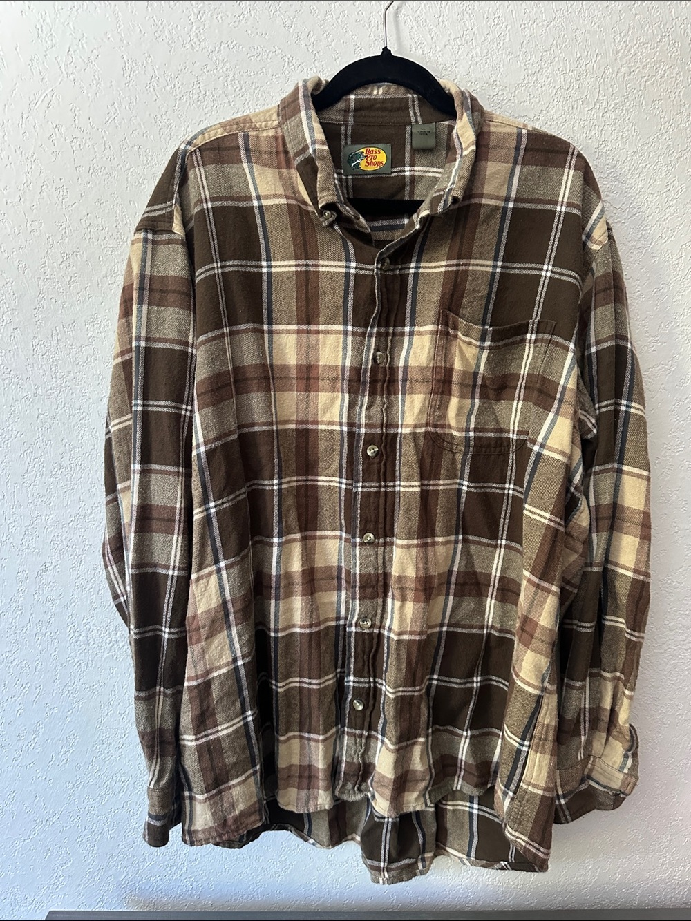 Bass Pro Shops Brown and Cream Plaid Button-Down Shirt